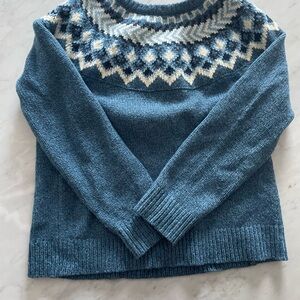 L.L. Bean Fair Isle Blue and Cream Knit Sweater